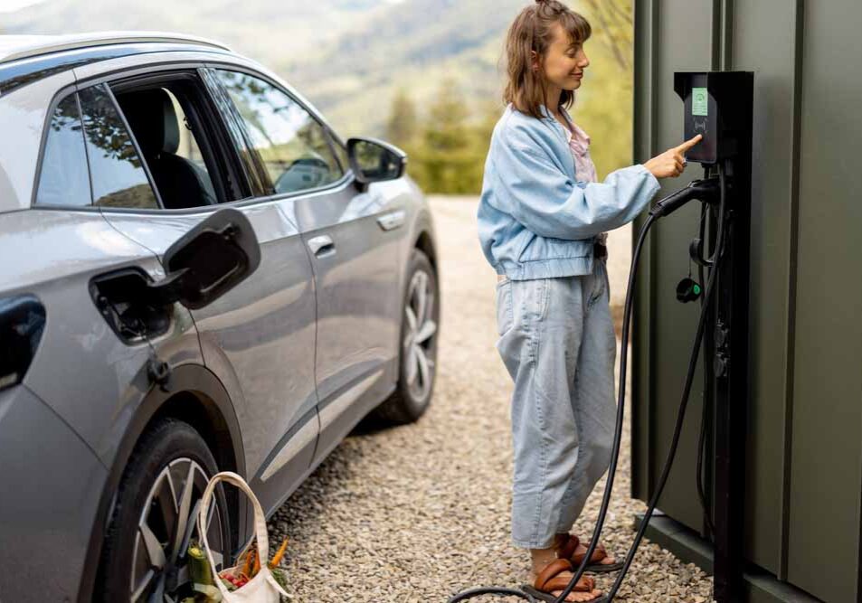 woman charging her electric vehicle at home Hawaii Kai, HI